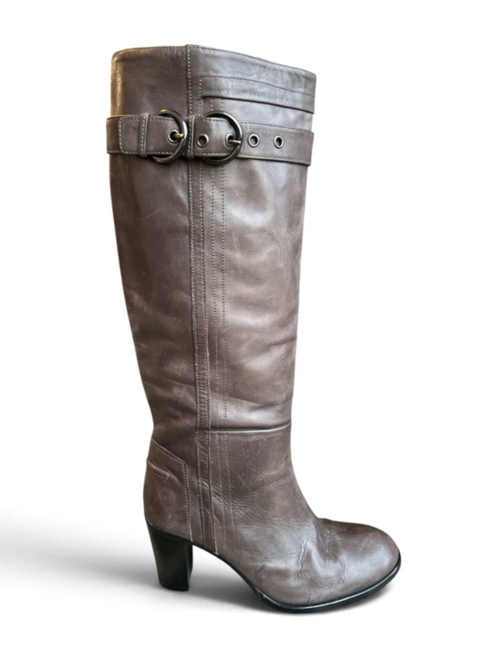 Ramona Gray Leather Knee High Boots Women’s Size 39